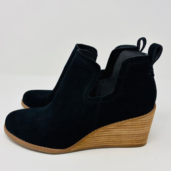 TOMS Kallie Wedge Bootie Size 8 Black Suede Boot - Picture 1 of 6